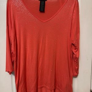 Design History Coral V-Neck Tunic with Rhinestones